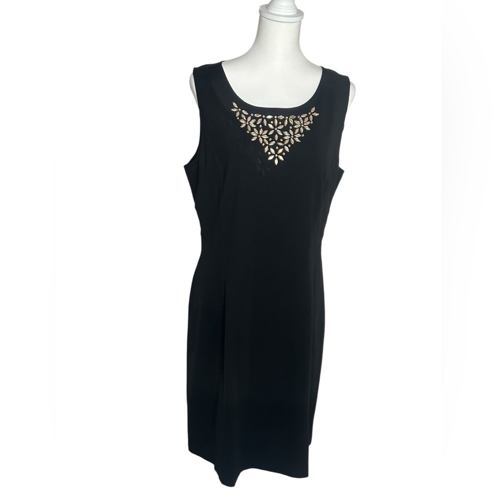 Garnet Hill Black Sheath Midi Sleeveless Dress EUC beaded sz 16 cocktail dress